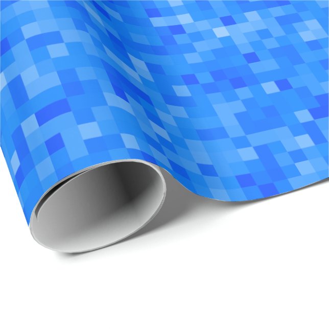 Presente Papel de envolvimento azul do mosaico do pixel (Ponta do rolo)