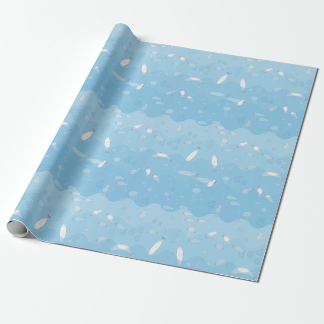 Presente Papel de envolvimento azul do oceano (Desenrolado)