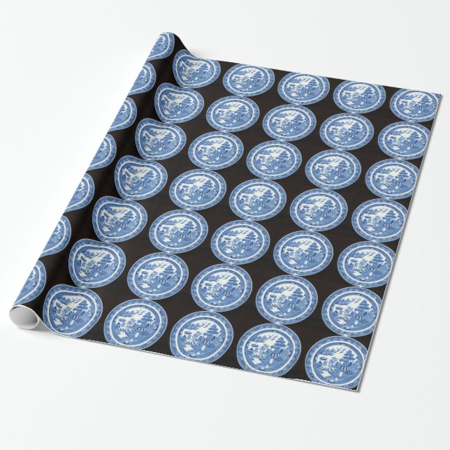 Presente Papel de envolvimento azul do teste padrão da (Desenrolado)