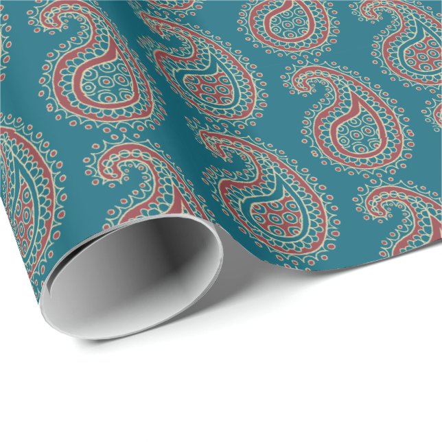 Presente Papel de envolvimento bege azul vermelho de (Ponta do rolo)