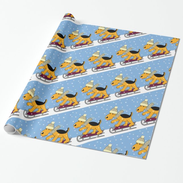 Presente Papel de envolvimento bonito do trenó de w do cão (Desenrolado)