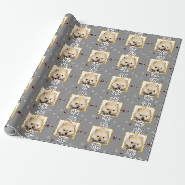 Presente Papel de envolvimento cinzento do filhote de (Desenrolado)