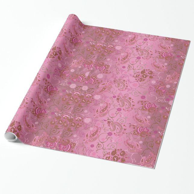 Presente Papel de envolvimento cor-de-rosa de Paisley (Desenrolado)