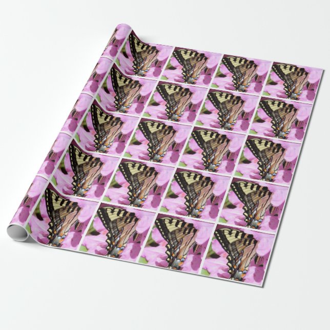 Presente Papel de envolvimento da borboleta com flor (Desenrolado)