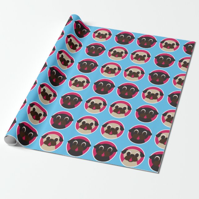 Presente Papel de envolvimento das cabeças do Pug - grande (Desenrolado)