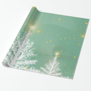 Presente Papel de envolvimento do Natal com árvores branca