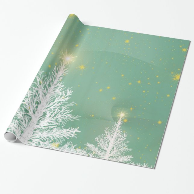 Presente Papel de envolvimento do Natal com árvores brancas (Desenrolado)