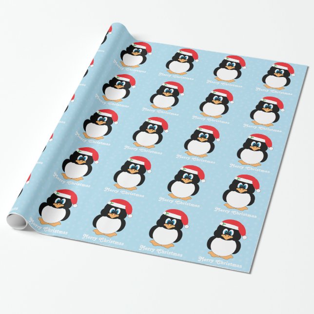 Presente Papel de envolvimento do pinguim do Feliz Natal (Desenrolado)