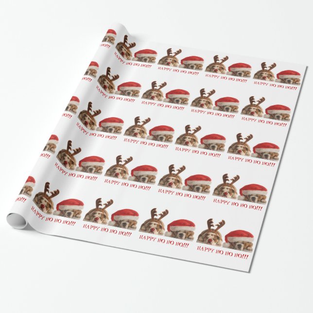 Presente Papel de envolvimento dos buldogues do papai noel (Desenrolado)