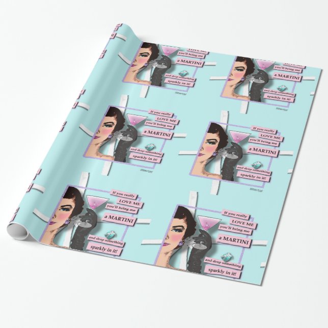 Presente PAPEL de ENVOLVIMENTO dos diamantes & dos Martinis (Desenrolado)