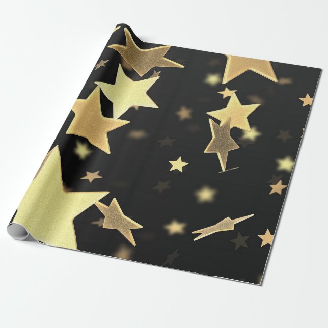Presente Papel de envolvimento Dourado das estrelas (Desenrolado)