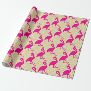 Presente Papel de envolvimento Dourado do flamingo do rosa