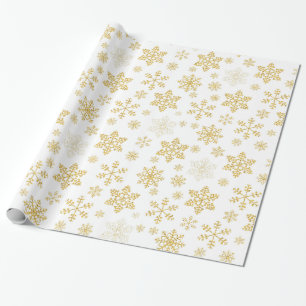 Presente Papel de envolvimento dourado do Natal dos flocos