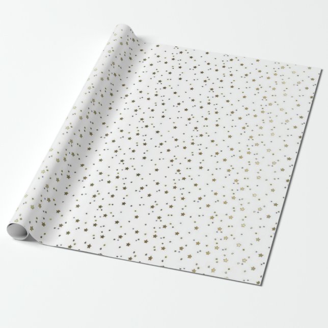 Presente Papel de envolvimento dourado minúsculo branco das (Desenrolado)