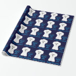 Presente Papel de envolvimento feliz de Hanukkah Bichon<br><div class="desc">Menorah azul com o papel de embrulho do design de Hanukkah do cão de Bichon Frise</div>