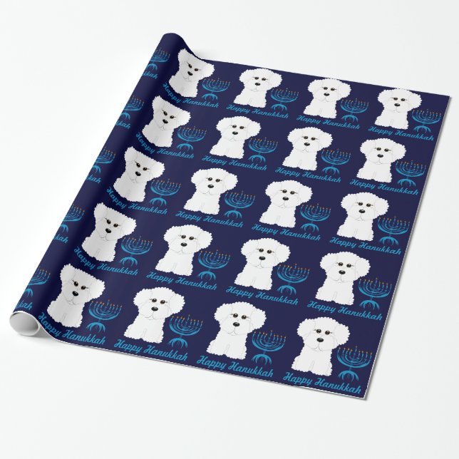 Presente Papel de envolvimento feliz de Hanukkah Bichon (Desenrolado)