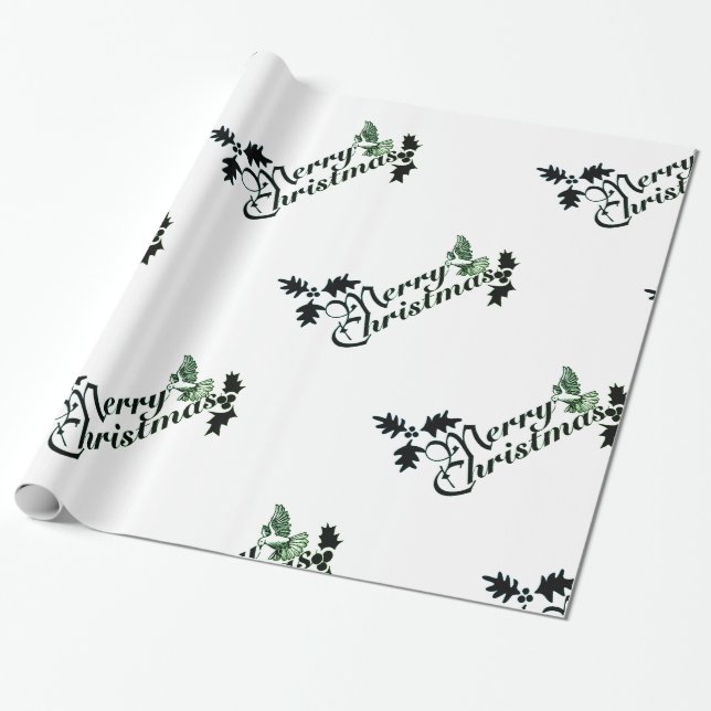 Presente Papel de envolvimento "FELIZ NATAL" VERDE E BRANCO (Desenrolado)