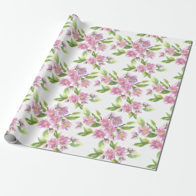Presente Papel de envolvimento floral cor-de-rosa romântico (Desenrolado)
