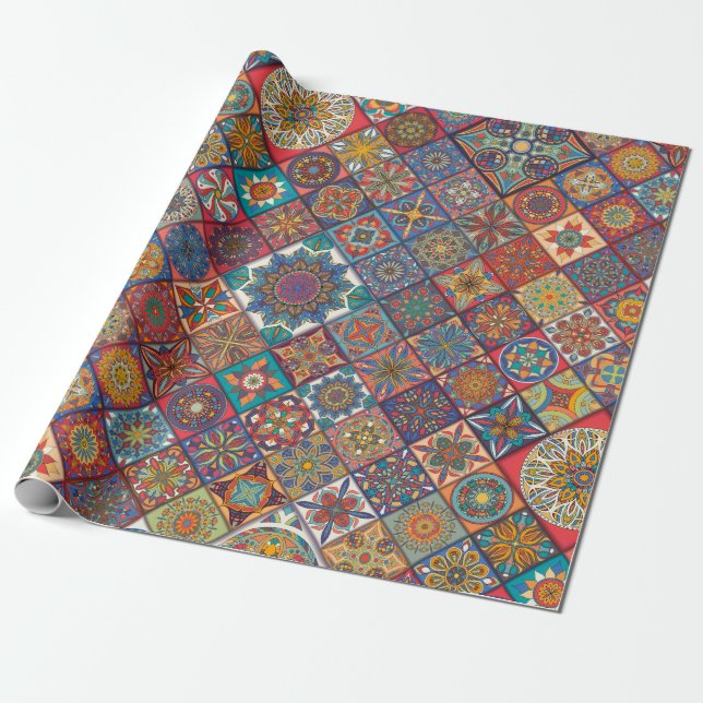 Presente Papel de envolvimento floral étnico da mandala (Desenrolado)