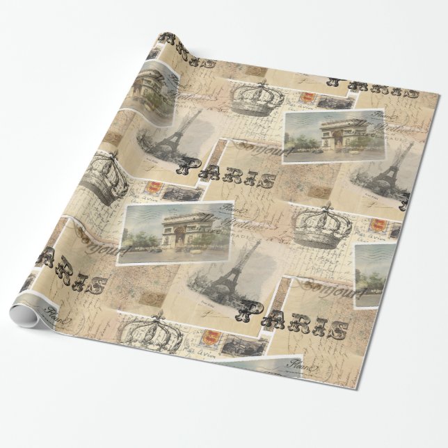 Presente Papel de envolvimento francês da colagem do cartão (Desenrolado)