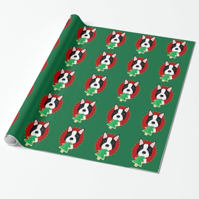 Presente Papel de envolvimento lunático do Natal de Boston (Desenrolado)