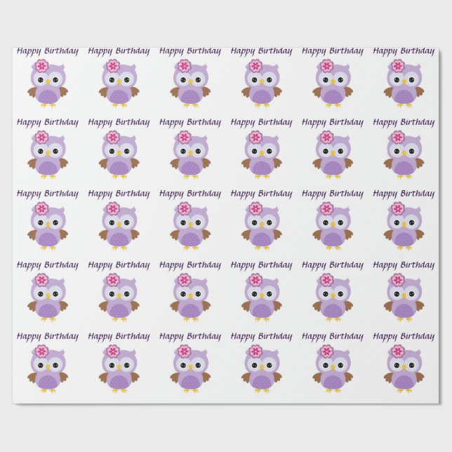 Presente Papel de envolvimento lustroso da coruja roxa, 30" (Barra)