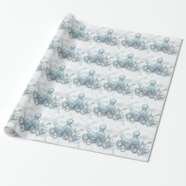 Presente Papel de envolvimento lustroso do polvo azul, 30"