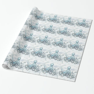Presente Papel de envolvimento lustroso do polvo azul, 30"