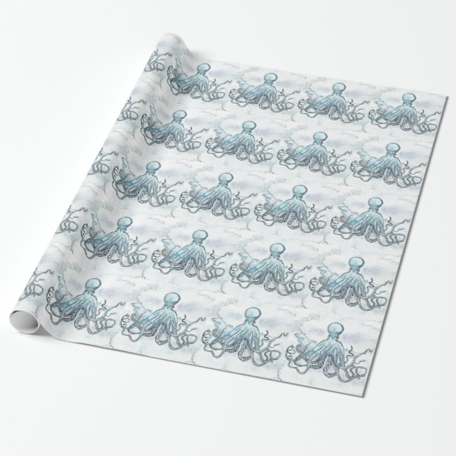 Presente Papel de envolvimento lustroso do polvo azul, 30" (Desenrolado)