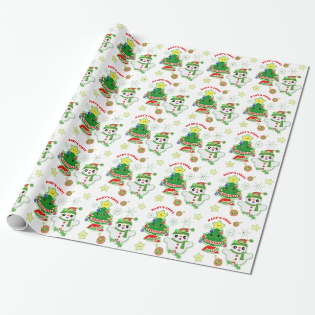 Presente Papel de envolvimento lustroso do primeiro Natal (Desenrolado)