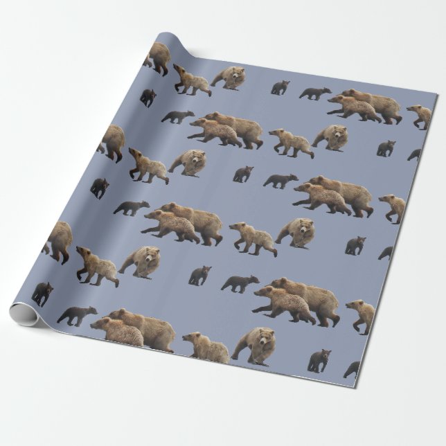 Presente Papel de envolvimento Matte, 30" x 6' com ursos de (Desenrolado)