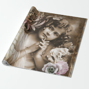 Presente Papel de envolvimento Matte da menina do vintage,