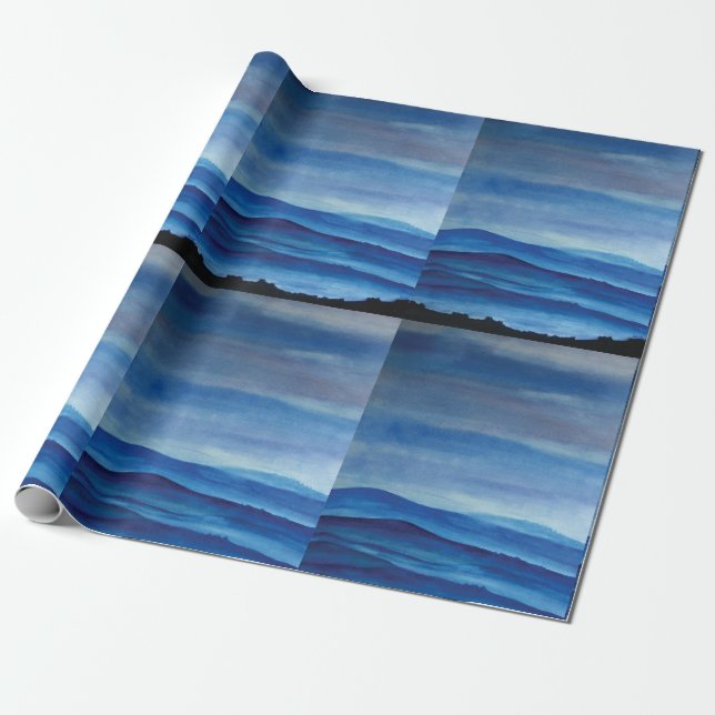 Presente Papel de envolvimento Matte da paisagem azul da (Desenrolado)