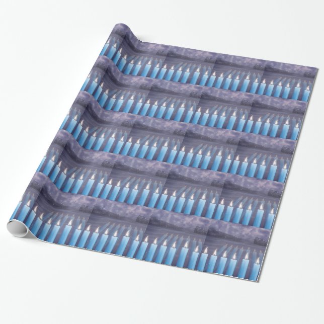 Presente Papel de envolvimento nevado de Hanukkah Menorah (Desenrolado)