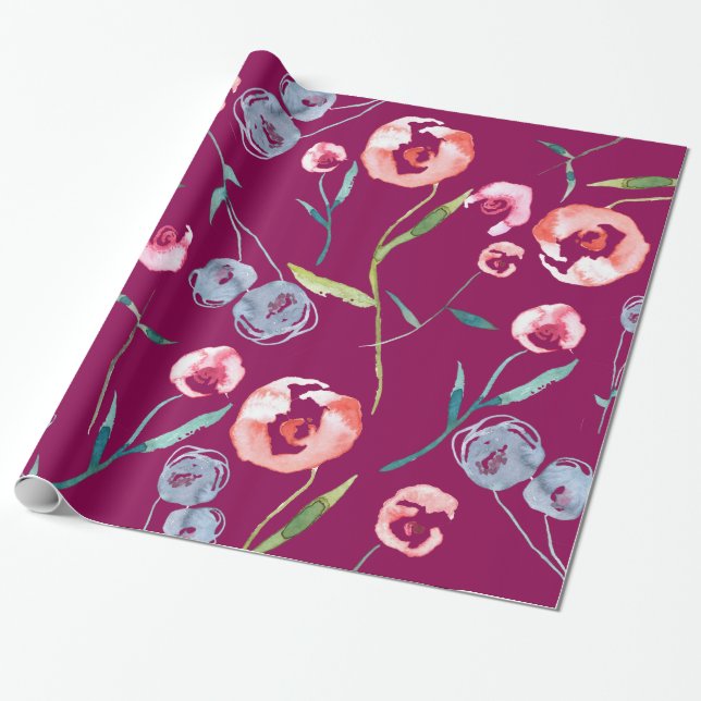 Presente Papel de envolvimento pintado à mão dos rosas da (Desenrolado)