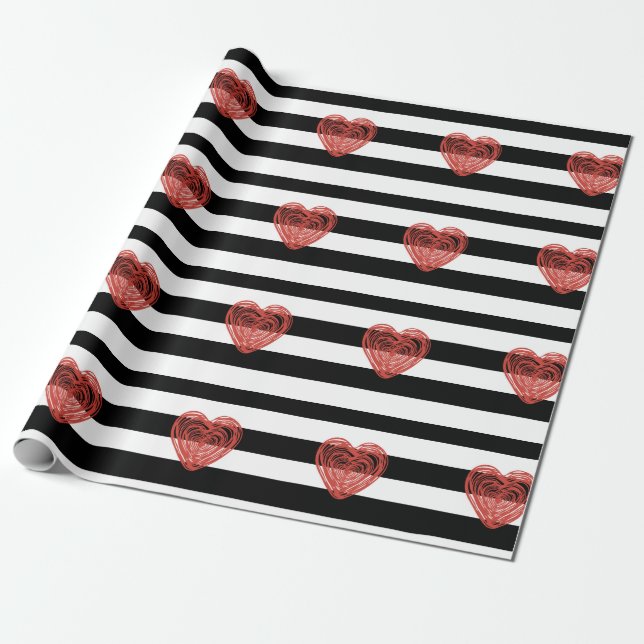 Presente Papel de envolvimento preto e branco do coração (Desenrolado)