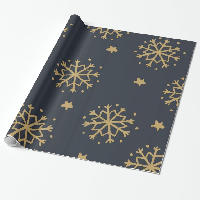 Presente Papel de envolvimento preto e Dourado do floco de (Desenrolado)