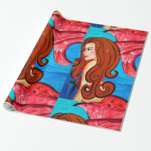 Presente papel de envolvimento redheaded das sereias