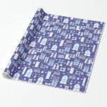 Presente Papel de envolvimento retro azul de Hanukkah dos<br><div class="desc">Papel de envolvimento retro azul de Hanukkah dos presentes. Verifique para fora nossa coleção completa dos presentes de época natalícia e dos presentes em nosso design de Bebba do La da loja!</div>