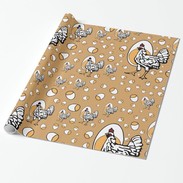 Presente Papel de envolvimento retro das galinhas (Desenrolado)
