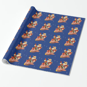 Presente Papel de envolvimento retro do papai noel de