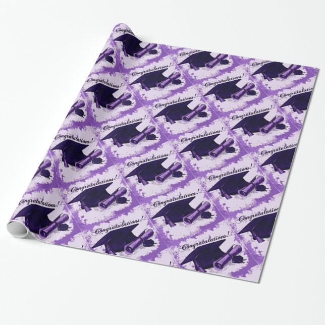 Presente Papel de envolvimento roxo do boné de formatura & (Desenrolado)