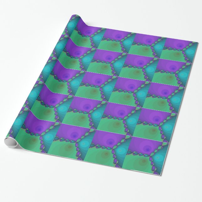 Presente Papel de envolvimento roxo do Fractal do verde (Desenrolado)