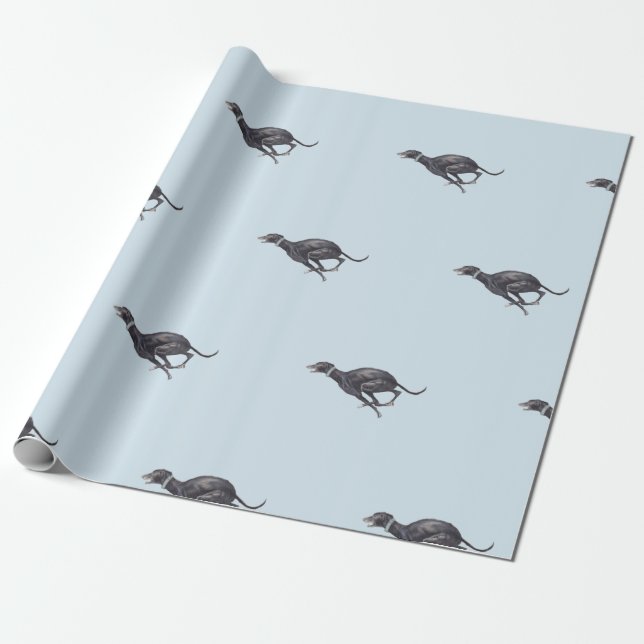 Presente Papel de envolvimento Running preto da arte do cão (Desenrolado)