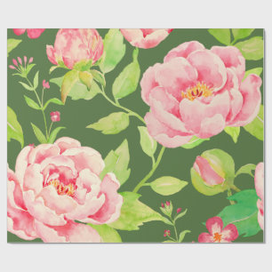 Presente Papel de envolvimento verde da peônia cor-de-rosa