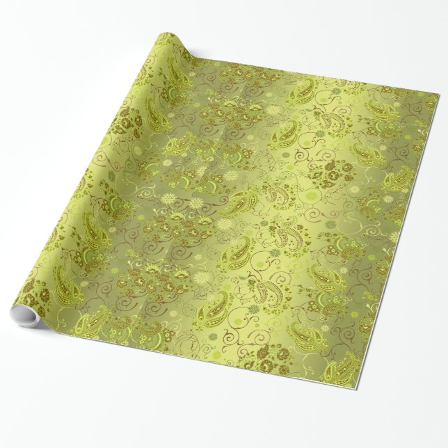 Presente Papel de envolvimento verde de Paisley (Desenrolado)