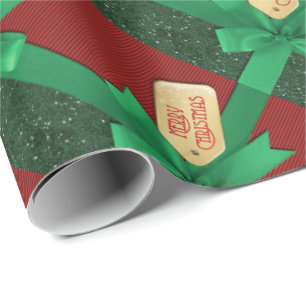 Presente Papel de envolvimento verde do Feliz Natal da fita
