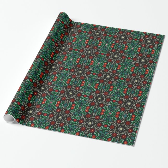Presente Papel de envolvimento verde vermelho do design do (Desenrolado)