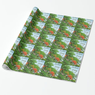 Presente Papel de envolvimento vermelho da árvore de chama