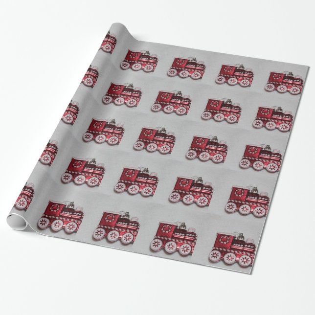 Presente Papel de envolvimento vermelho do trem do Natal (Desenrolado)